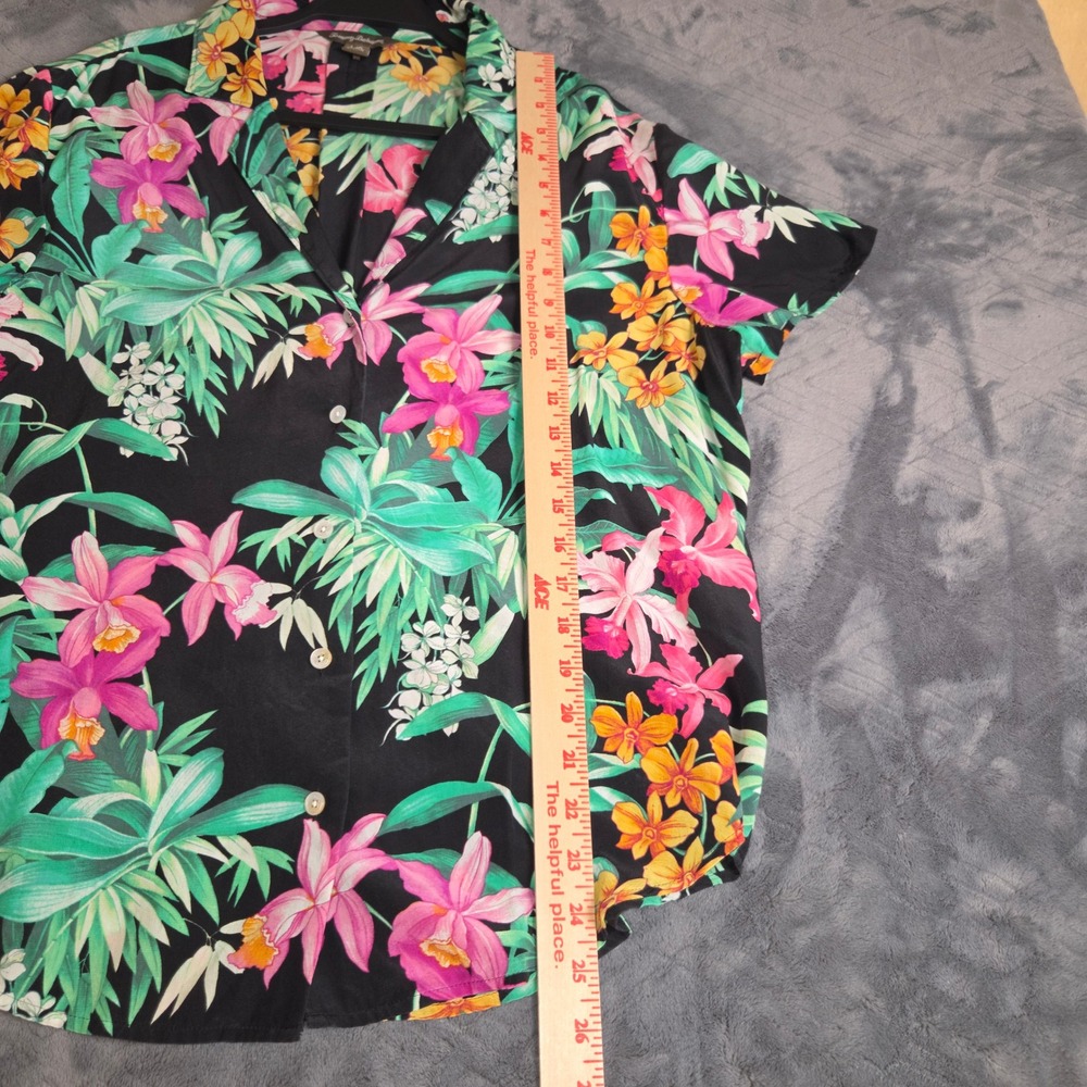 Tommy Bahama 100% Silk Tropical Floral Orchid Shirt Black Large Short Sleeve - Picture 4 of 7